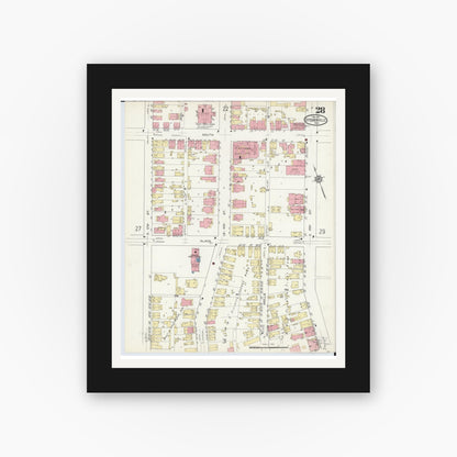 Old map wall art mockup — black gallery frame with white mat — Sanborn Fire Insurance Map from Steubenville, Jefferson County, Ohio (1913), Sheet #0028