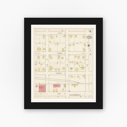 Old map wall art mockup — black gallery frame with white mat — Sanborn Fire Insurance Map from Lufkin, Angelina County, Texas (1922), Sheet #0005