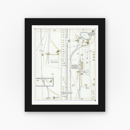 Old map wall art mockup — black gallery frame with white mat — Sanborn Fire Insurance Map from Houghton, Houghton County, Michigan (1900), Sheet #0019