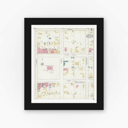 Old map wall art mockup — black gallery frame with white mat — Sanborn Fire Insurance Map from Carthage, Hancock County, Illinois (1893), Sheet #0003
