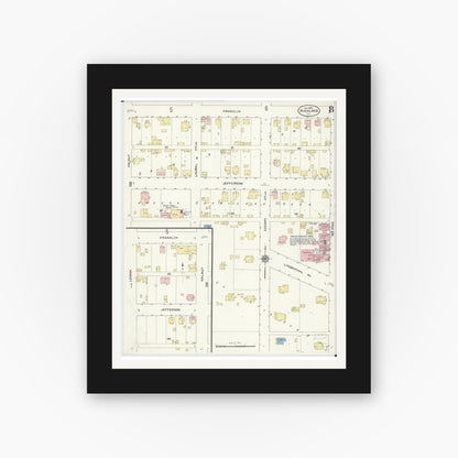 Old map wall art mockup — black gallery frame with white mat — Sanborn Fire Insurance Map from Highland, Madison County, Illinois (1908), Sheet #0008