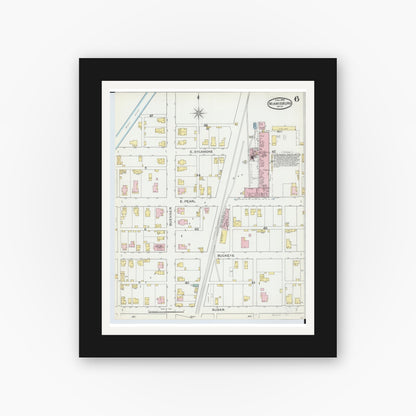 Old map wall art mockup — black gallery frame with white mat — Sanborn Fire Insurance Map from Miamisburg, Montgomery County, Ohio (1892), Sheet #0006