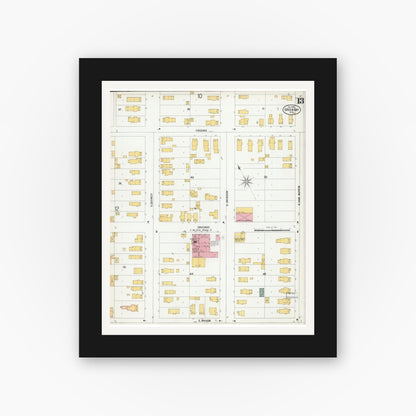 Old map wall art mockup — black gallery frame with white mat — Sanborn Fire Insurance Map from Green Bay, Brown County, Wisconsin (1900), Sheet #0013
