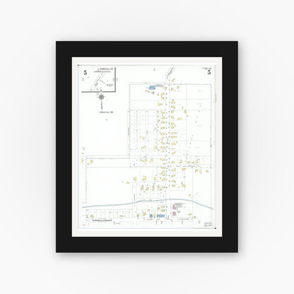 Old map wall art mockup — black gallery frame with white mat — Sanborn Fire Insurance Map from Stryker, Williams County, Ohio (1951), Sheet #0005