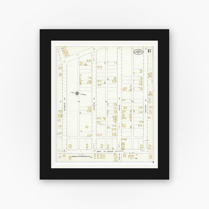 Old map wall art mockup — black gallery frame with white mat — Sanborn Fire Insurance Map from Jeannette, Westmoreland County, Pennsylvania (1910), Sheet #0017