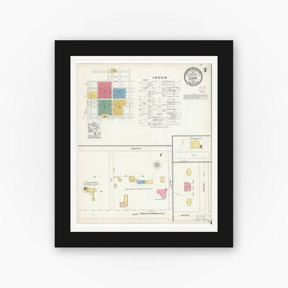 Old map wall art mockup — black gallery frame with white mat — Sanborn Fire Insurance Map from Seguin, Guadalupe County, Texas (1906) - Complete Map Set
