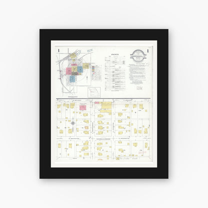 Old map wall art mockup — black gallery frame with white mat — Sanborn Fire Insurance Map from Harrisonville, Cass County, Missouri (1931) - Complete Map Set