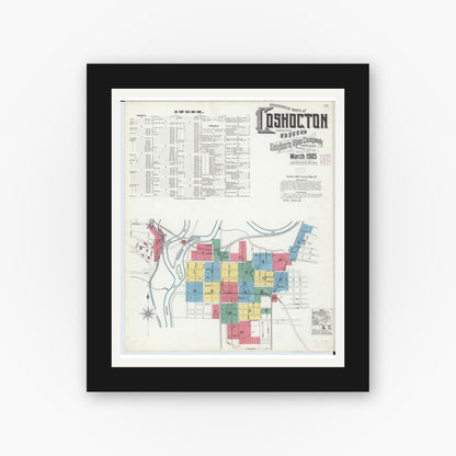 Old map wall art mockup — black gallery frame with white mat — Sanborn Fire Insurance Map from Coshocton, Coshocton County, Ohio (1905), Sheet #0001