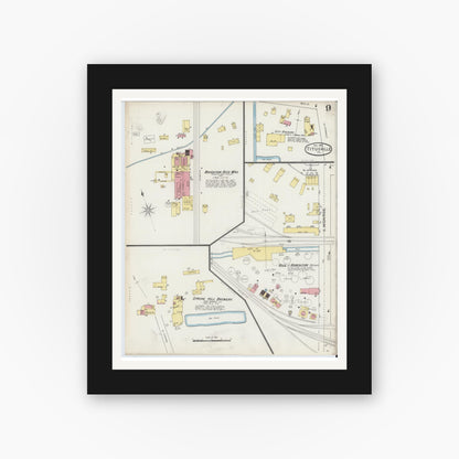 Old map wall art mockup — black gallery frame with white mat — Sanborn Fire Insurance Map from Titusville, Crawford County, Pennsylvania (1893), Sheet #0009