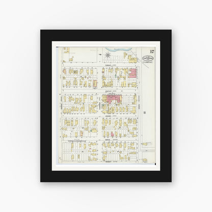 Old map wall art mockup — black gallery frame with white mat — Sanborn Fire Insurance Map from Port Huron, Saint Clair County, Michigan (1898), Sheet #0017