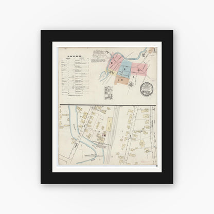 Old map wall art mockup — black gallery frame with white mat — Sanborn Fire Insurance Map from Webster, Worcester County, Massachusetts (1888), Sheet #0001