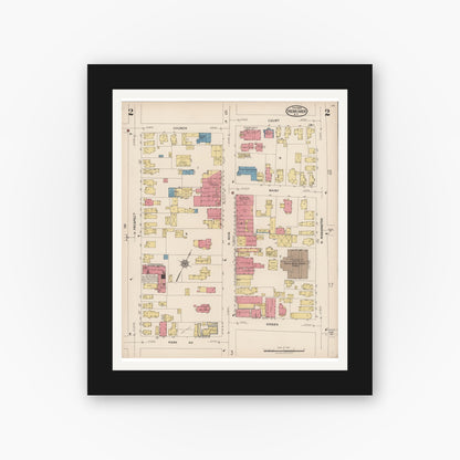 Old map wall art mockup — black gallery frame with white mat — Sanborn Fire Insurance Map from Herkimer, Herkimer County, New York (1923) - Complete Map Set
