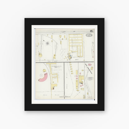 Old map wall art mockup — black gallery frame with white mat — Sanborn Fire Insurance Map from Ironton, Lawrence County, Ohio (1893), Sheet #0015