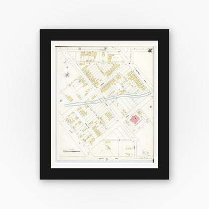 Old map wall art mockup — black gallery frame with white mat — Sanborn Fire Insurance Map from Hamilton, Butler County, Ohio (1899), Sheet #0040