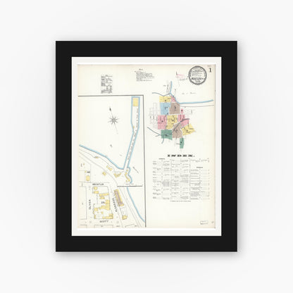 Old map wall art mockup — black gallery frame with white mat — Sanborn Fire Insurance Map from Monterey, Monterey County, California (1892) - Complete Map Set