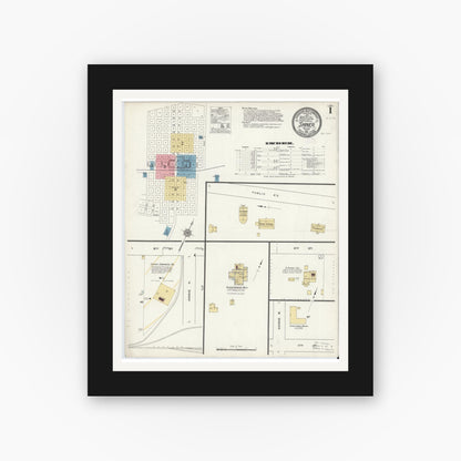 Old map wall art mockup — black gallery frame with white mat — Sanborn Fire Insurance Map from Shiner, Lavaca County, Texas (1912), Sheet #0001