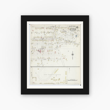 Old map wall art mockup — black gallery frame with white mat — Sanborn Fire Insurance Map from Bellefontaine, Logan County, Ohio (1914), Sheet #0017