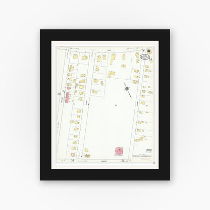 Old map wall art mockup — black gallery frame with white mat — Sanborn Fire Insurance Map from Westfield, Hampden County, Massachusetts (1910), Sheet #0031