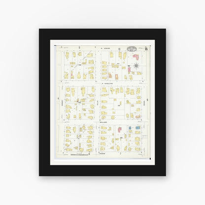 Old map wall art mockup — black gallery frame with white mat — Sanborn Fire Insurance Map from Ypsilanti, Washtenaw County, Michigan (1909), Sheet #0008