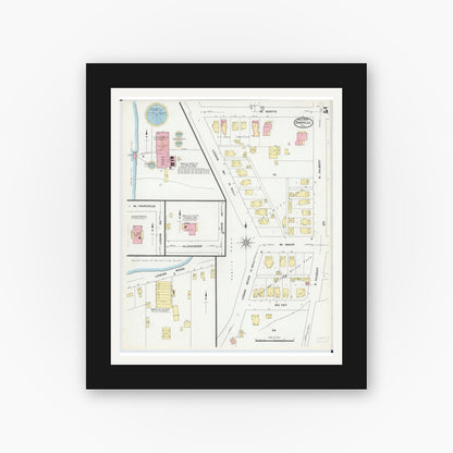 Old map wall art mockup — black gallery frame with white mat — Sanborn Fire Insurance Map from Danville, Vermilion County, Illinois (1909), Sheet #0005
