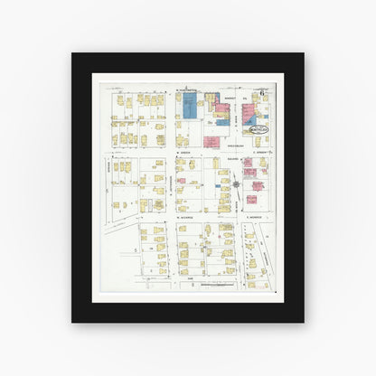 Old map wall art mockup — black gallery frame with white mat — Sanborn Fire Insurance Map from Montpelier, Blackford County, Indiana (1920), Sheet #0006