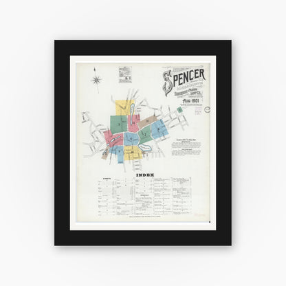 Old map wall art mockup — black gallery frame with white mat — Sanborn Fire Insurance Map from Spencer, Worcester County, Massachusetts (1901) - Complete Map Set