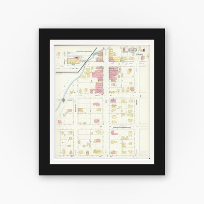 Old map wall art mockup — black gallery frame with white mat — Sanborn Fire Insurance Map from Dundee, Kane County, Illinois (1912), Sheet #0006