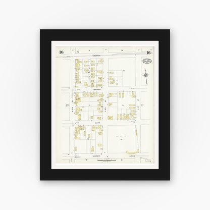Old map wall art mockup — black gallery frame with white mat — Sanborn Fire Insurance Map from Palatka, Putnam County, Florida (1924), Sheet #0016