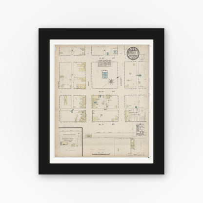 Old map wall art mockup — black gallery frame with white mat — Sanborn Fire Insurance Map from Sweetwater, Nolan County, Texas (1885), Sheet #0001