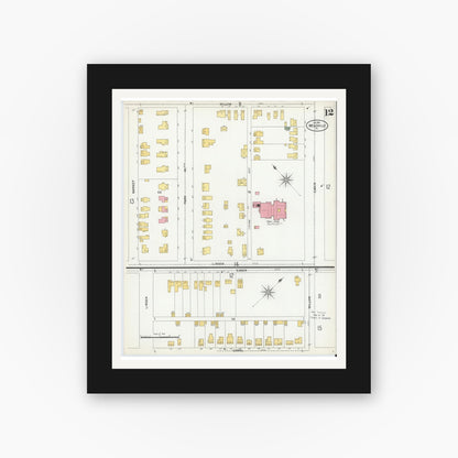 Old map wall art mockup — black gallery frame with white mat — Sanborn Fire Insurance Map from Meadville, Crawford County, Pennsylvania (1901), Sheet #0012