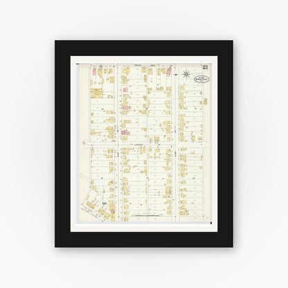 Old map wall art mockup — black gallery frame with white mat — Sanborn Fire Insurance Map from Middletown, Butler County, Ohio (1907), Sheet #0021