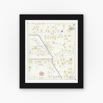 Old map wall art mockup — black gallery frame with white mat — Sanborn Fire Insurance Map from Painesville, Lake County, Ohio (1911), Sheet #0005