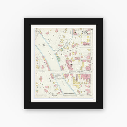 Old map wall art mockup — black gallery frame with white mat — Sanborn Fire Insurance Map from Tiffin, Seneca County, Ohio (1896), Sheet #0007