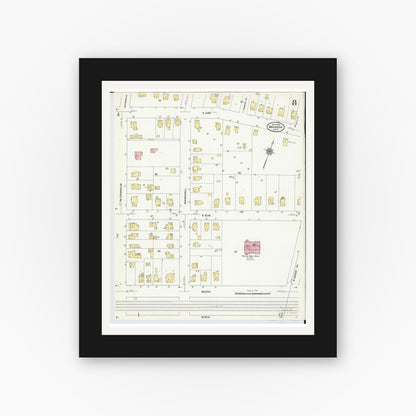 Old map wall art mockup — black gallery frame with white mat — Sanborn Fire Insurance Map from Wauseon, Fulton County, Ohio (1910), Sheet #0008