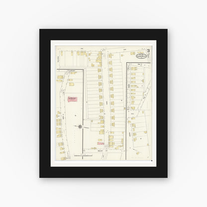 Old map wall art mockup — black gallery frame with white mat — Sanborn Fire Insurance Map from Sugar Notch, Luzerne County, Pennsylvania (1911), Sheet #0003
