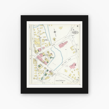 Old map wall art mockup — black gallery frame with white mat — Sanborn Fire Insurance Map from Winchester, Middlesex County, Massachusetts (1910), Sheet #0008