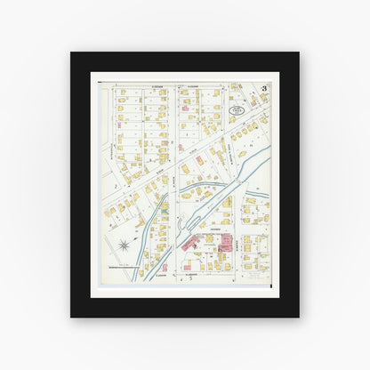 Old map wall art mockup — black gallery frame with white mat — Sanborn Fire Insurance Map from Troy, Miami County, Ohio (1905), Sheet #0003