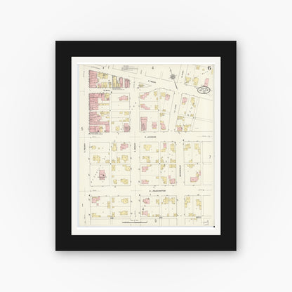 Old map wall art mockup — black gallery frame with white mat — Sanborn Fire Insurance Map from Attica, Fountain County, Indiana (1910), Sheet #0006