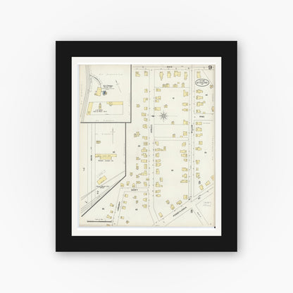 Old map wall art mockup — black gallery frame with white mat — Sanborn Fire Insurance Map from Athens, Bradford County, Pennsylvania (1897), Sheet #0009
