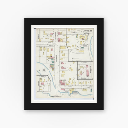 Old map wall art mockup — black gallery frame with white mat — Sanborn Fire Insurance Map from Ypsilanti, Washtenaw County, Michigan (1893), Sheet #0008