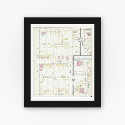 Old map wall art mockup — black gallery frame with white mat — Sanborn Fire Insurance Map from New Philadelphia, Tuscarawas County, Ohio (1892), Sheet #0005