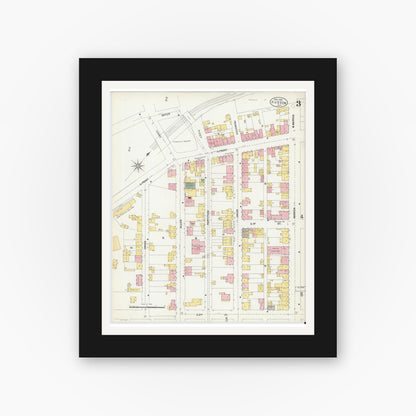 Old map wall art mockup — black gallery frame with white mat — Sanborn Fire Insurance Map from Hudson, Columbia County, New York (1903), Sheet #0003
