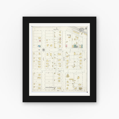 Old map wall art mockup — black gallery frame with white mat — Sanborn Fire Insurance Map from Peotone, Will County, Illinois (1907), Sheet #0002