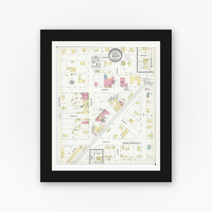 Old map wall art mockup — black gallery frame with white mat — Sanborn Fire Insurance Map from Mclean, McLean County, Illinois (1908), Sheet #0001