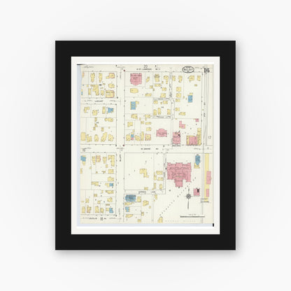 Old map wall art mockup — black gallery frame with white mat — Sanborn Fire Insurance Map from Beloit, Rock County, Wisconsin (1915), Sheet #0016