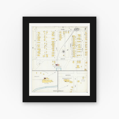 Old map wall art mockup — black gallery frame with white mat — Sanborn Fire Insurance Map from Corning, Steuben County, New York (1903), Sheet #0007
