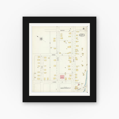 Old map wall art mockup — black gallery frame with white mat — Sanborn Fire Insurance Map from Grove City, Mercer County, Pennsylvania (1906), Sheet #0008