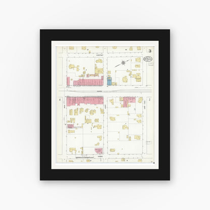 Old map wall art mockup — black gallery frame with white mat — Sanborn Fire Insurance Map from Mount Olive, Wayne County, North Carolina (1912), Sheet #0003