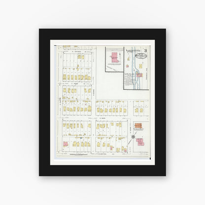 Old map wall art mockup — black gallery frame with white mat — Sanborn Fire Insurance Map from West Carrollton, Montgomery County, Ohio (1918), Sheet #0003