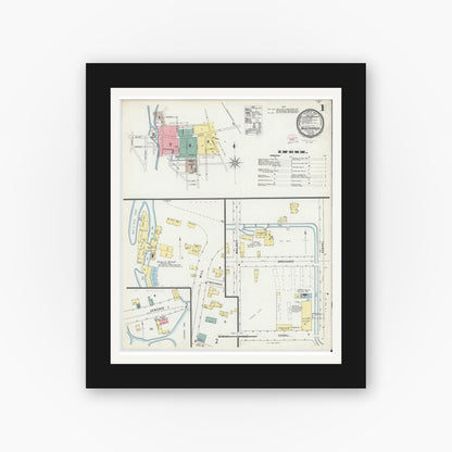 Old map wall art mockup — black gallery frame with white mat — Sanborn Fire Insurance Map from Fayetteville, Onondaga County, New York (1896), Sheet #0001